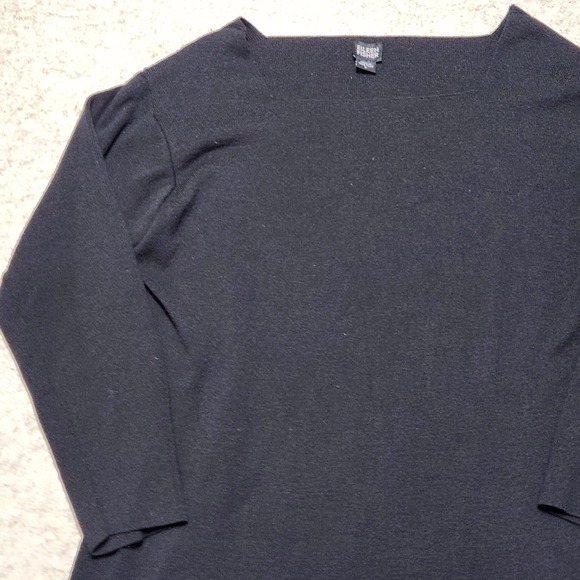 Eileen Fisher Womens Wool Boatneck 3/4 Sleeve Top Black Size L - Picture 3 of 6